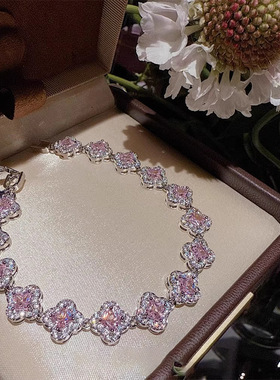 镀白金精致微镶5A级锆石四叶草手链女爆闪优雅气质镂空花朵手饰品