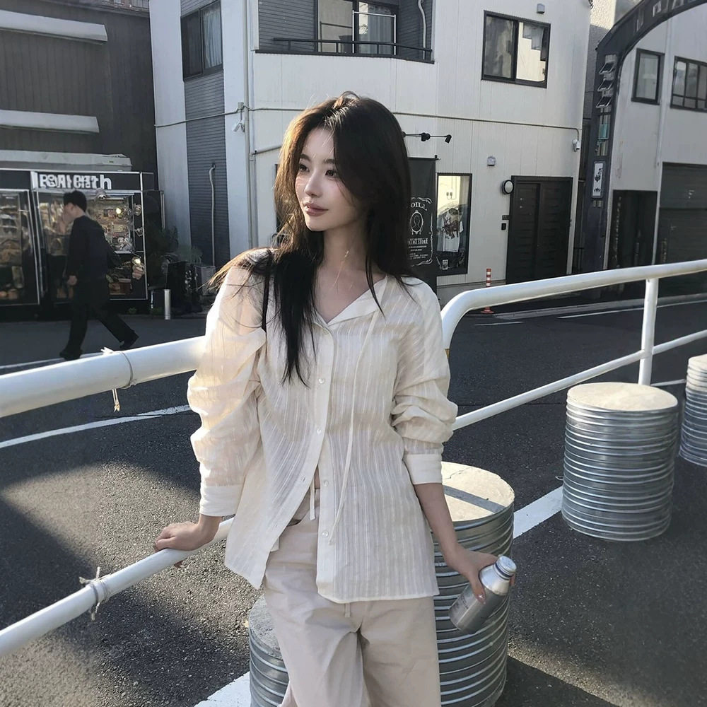 archivejtou现H26款韩版纯棉肌理感衬衫慵懒风轻薄透气宽松防晒衣