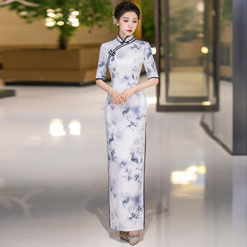 新款旗袍礼服改良版中式复古旗袍连衣裙国风中式长款日常可穿礼服