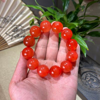 保真天然鱼惊石手串男女款文玩手链青鱼石饰品件防惊吓红色串