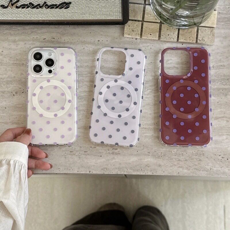 磁吸新款复古波点适用iphone16Promax苹果15手机壳14双层13少女心ins风