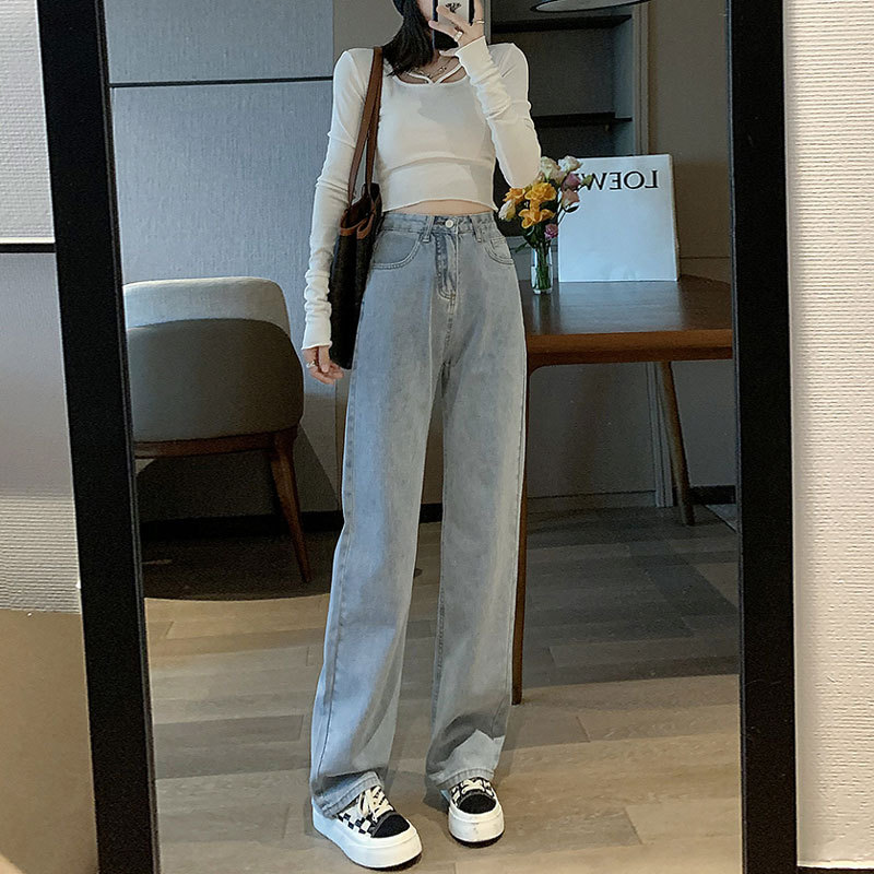梨型阔腿牛仔裤女秋季2025年新款女装小个子直筒宽松显拖地裤子