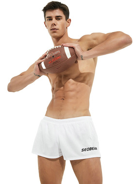 男士运动短裤SEOBEAN田径跑步裤纯色速干双层蜂窝透气三分健身裤