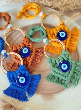 手工编织彩色棉线蓝眼睛挂件 evil eye恶魔之眼挂饰居家特色装饰