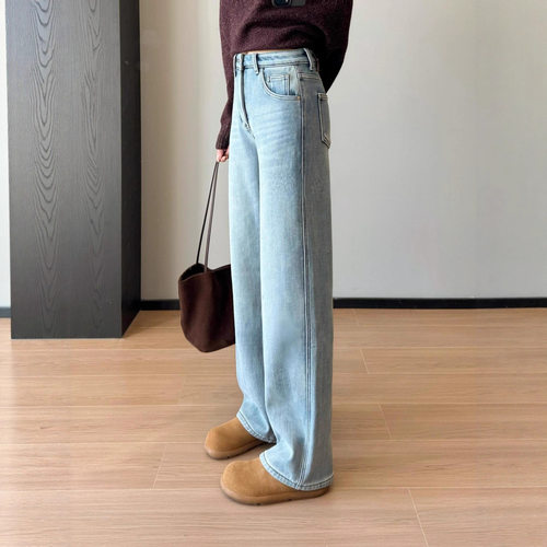 保暖厚棉直筒长裤高腰休闲风