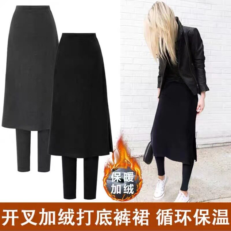 4XL胖mm假两件加绒打底裤半身裙2025winter women leggings skirt