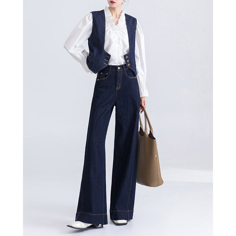 百搭显瘦阔腿牛仔裤女新款腰微喇叭时髦丹宁牛仔马甲女微弹设计,女装/女士精品,牛仔裤,淘宝优惠券,粉丝福利购,淘宝优惠卷