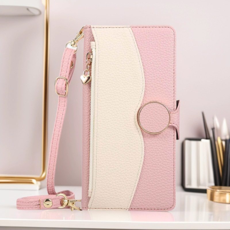 适用Xperia 1 VII潮女双色拼接皮套索尼10VI斜挎手机壳Xperia 5III拉链钱包保护套1VI荔枝纹插卡挂绳皮壳