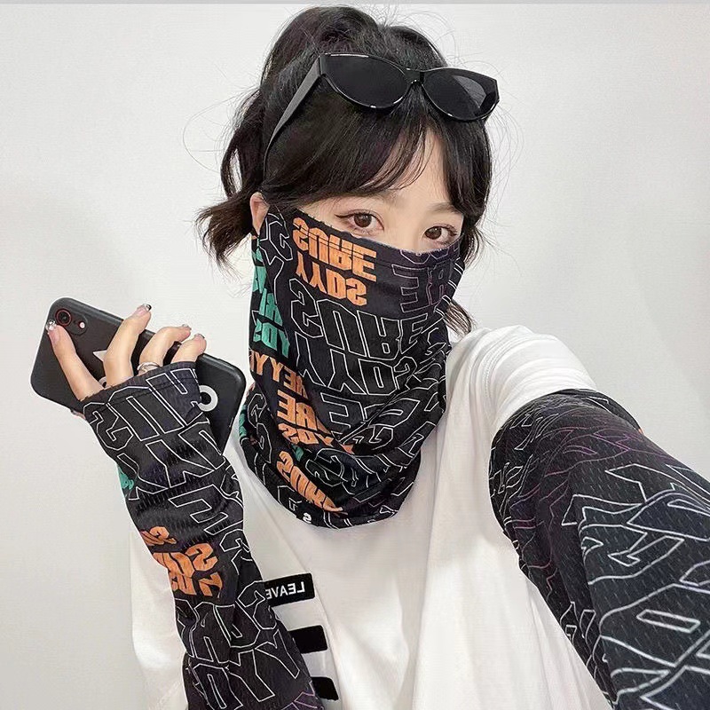 防晒面罩遮阳挂耳冰丝围脖面巾夏