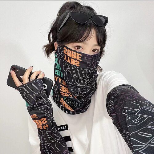 防晒面罩遮阳挂耳冰丝围脖面巾夏