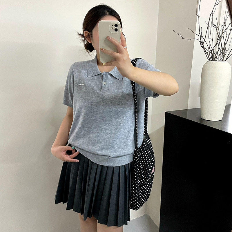 新款23973大码女装百搭polo领上衣女2026夏款胖mm休闲针织短袖t恤
