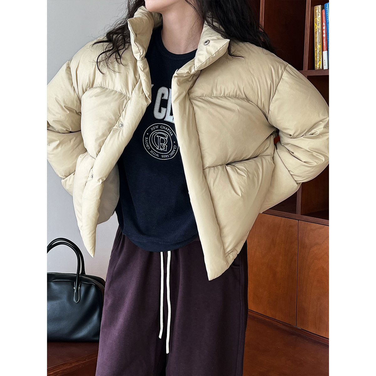新国标90白鸭绒短款羽绒服女2023新款日系百搭加厚面包服Y66