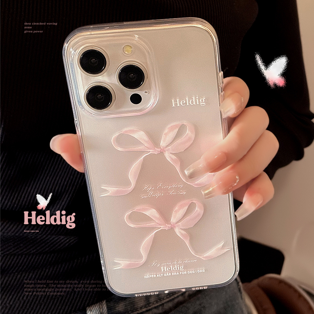 甜美粉色蝴蝶结苹果16透明手机壳14iphone15promax13硅胶11独特12