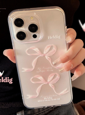 Sweet pink bowknot clear case适用iphone 11 12 13 14 15 16 plus 17 pro max XR XS MAX 7 8 PLUS