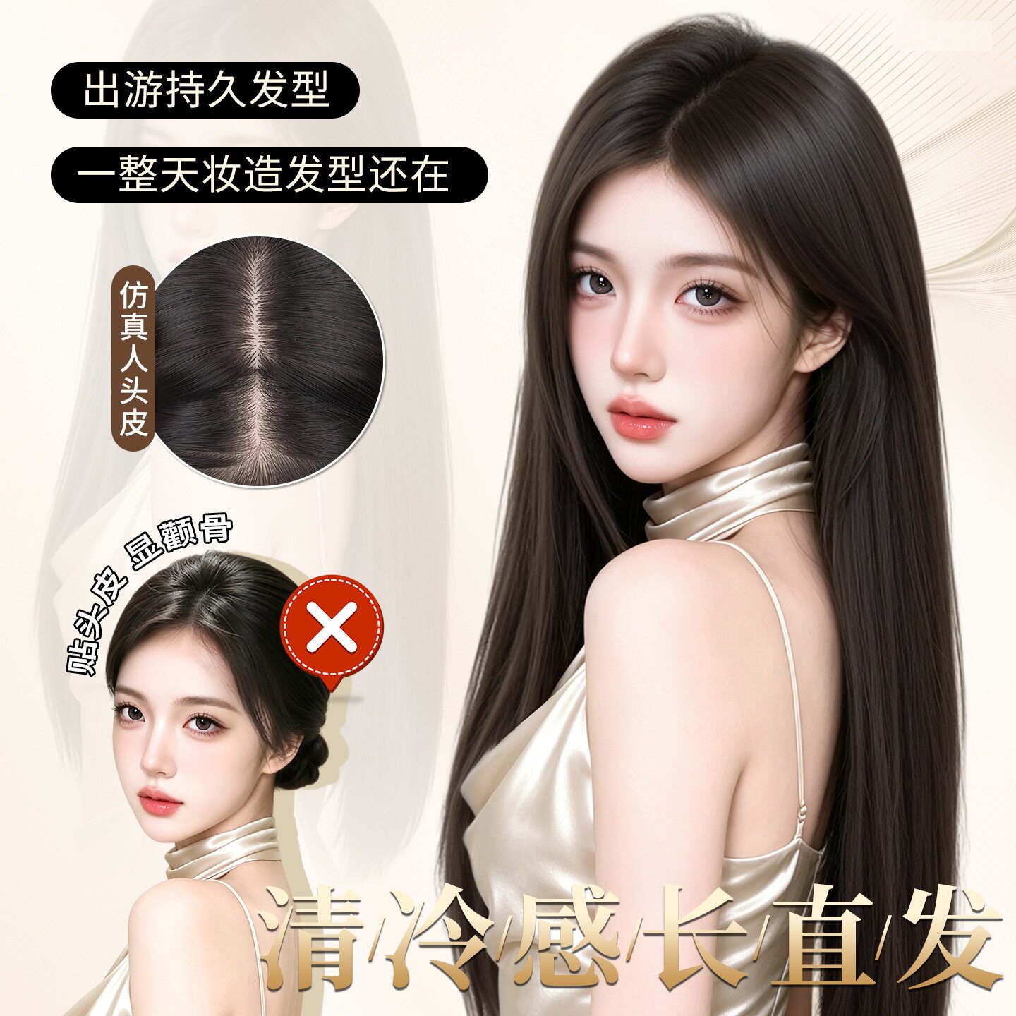 优选假发全头套女仿真头皮自然蓬松清冷气质感长直发日常整顶假发