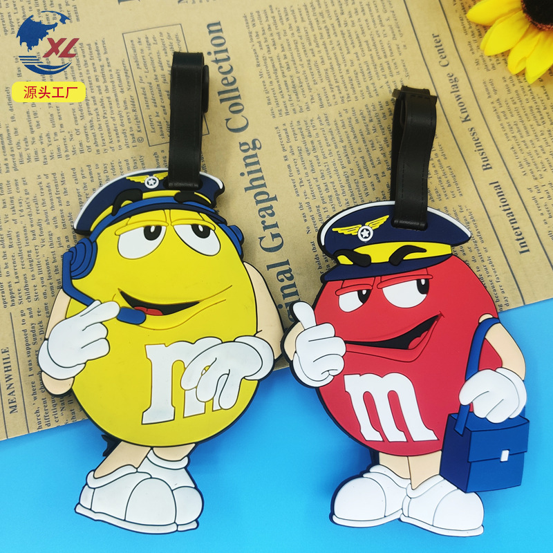 2023定制行李牌PVC软胶卡通动漫M豆硅胶带登机牌挂牌醒目标记牌