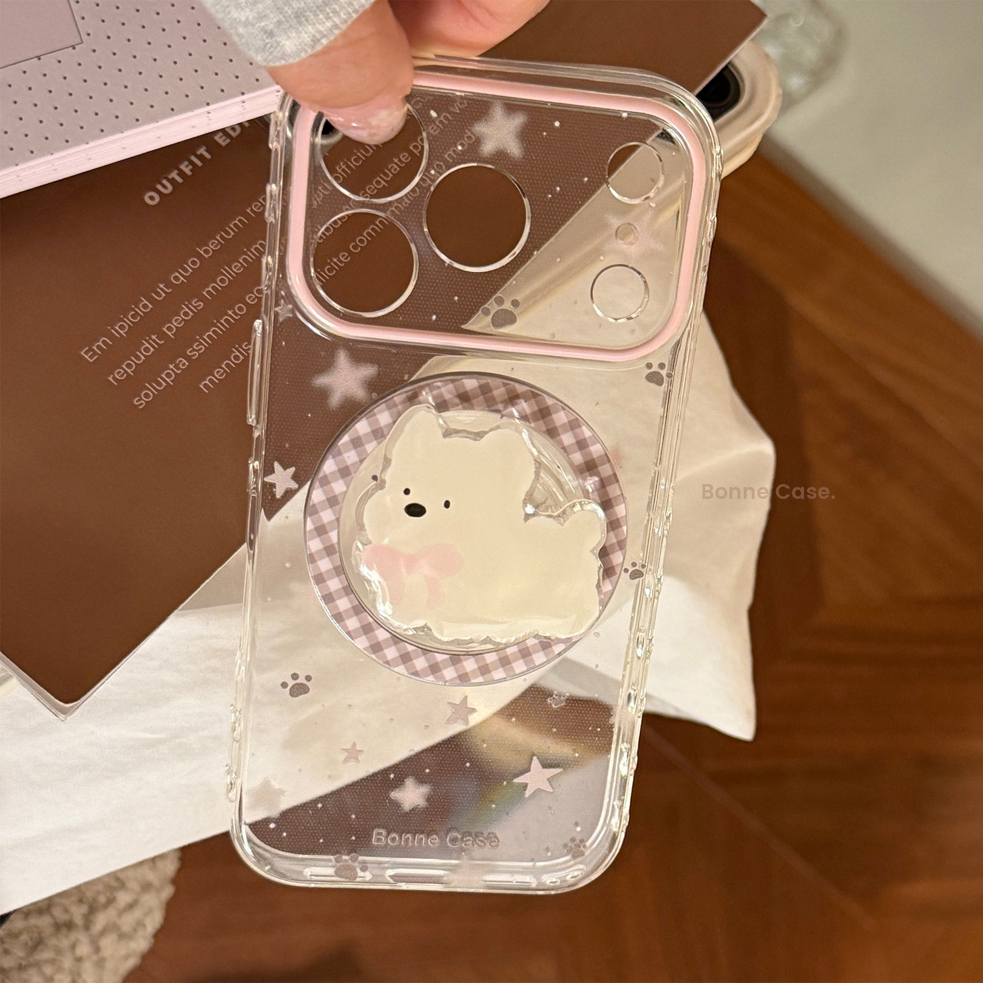 灰粉星星苹果17pm手机壳iphone16透明小狗磁吸支架15适用13韩风17