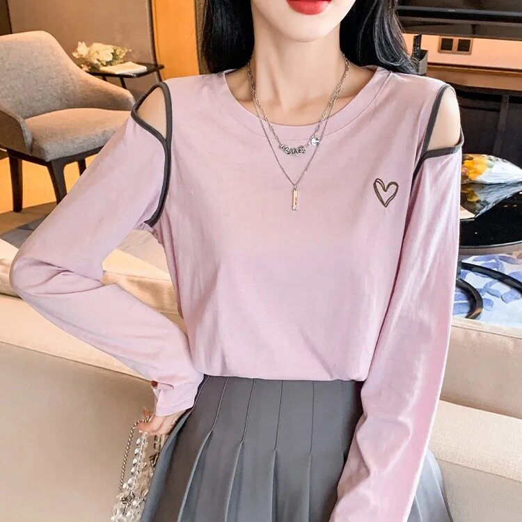2026夏季新款女装潮露肩上衣时尚洋气长袖T恤女漏肩防晒罩衫潮流