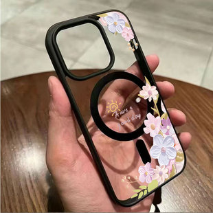 case适用iphone plus oil clear flowers pro magnetic painting Sun max