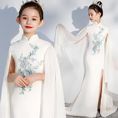 女童鱼尾裙模特走秀晚礼服公主裙2025新款雪纺洋气儿童钢琴演出服