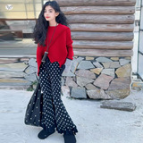 女童2025年春秋新款不规则拼块年货毛衣波点毛线裤子女大童新春潮，童装毛衣，祺儿童装