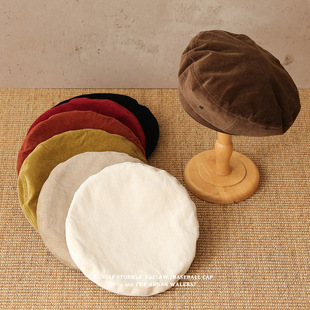 惠州市胡茬实业有限公司秋冬季灯芯绒贝雷帽女韩系画家帽子蓓蕾帽