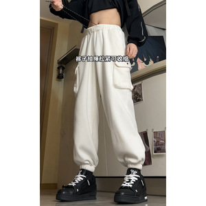 工装休闲裤秋冬新款加绒长裤复古宽松束脚卫裤K2245-P47控58图片