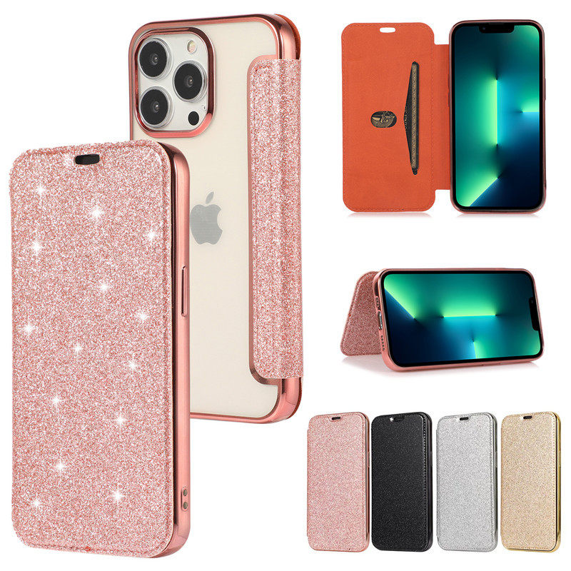 适用iPhone16闪粉手机皮套苹果17电镀透明插卡保护壳TPU时尚全包