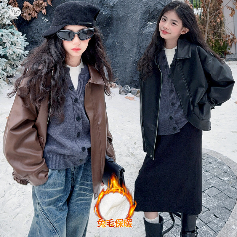 女童冬季款加厚仿兔毛加绒皮衣中大童休闲外出挡风保暖夹克衫外套,童装夹克,祺儿童装 女童冬季款加厚仿兔毛加绒皮衣中大童休闲外出挡风保暖夹克衫外套,童装夹克,祺儿童装