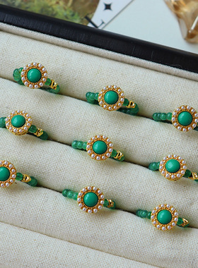 巨美。新中式复古轻奢天然石串珠戒指女时尚简约小众气质百搭指环