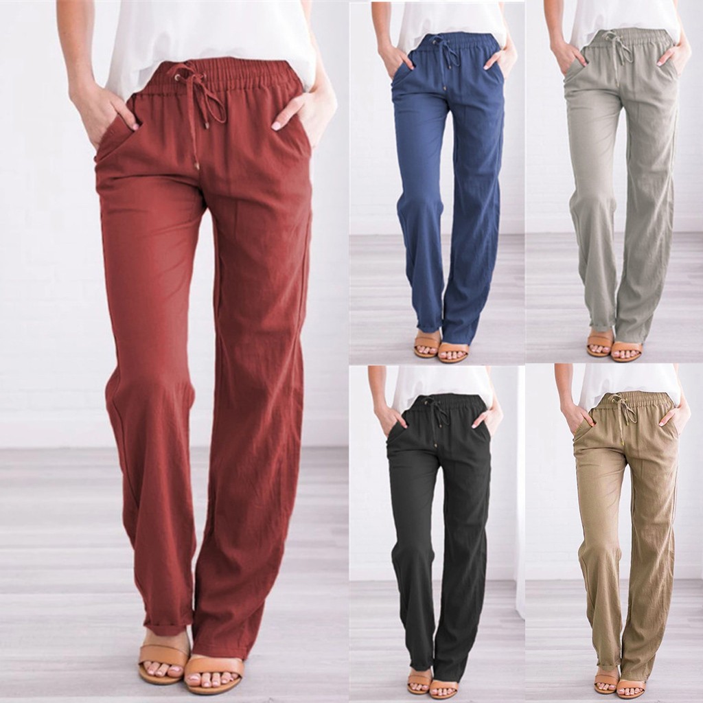 Autumn pants women Cotton linen slacks loose trouser女薄裤子