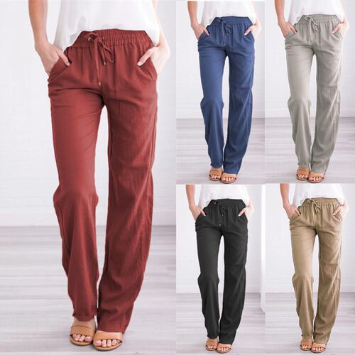 Autumn pants women Cotton linen slacks loose trouser女薄裤子