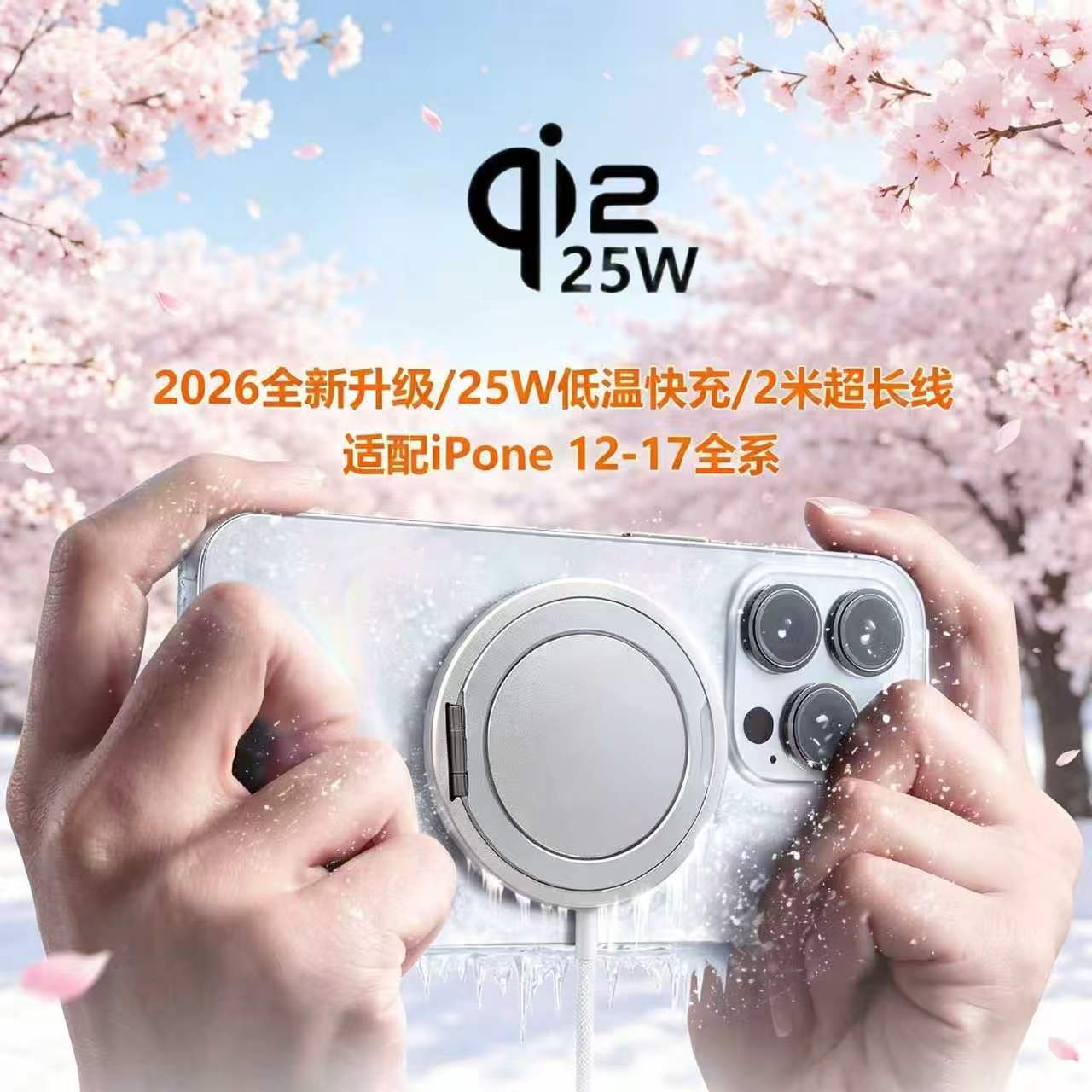 无线充电器25W快充QI2.2认证磁吸手机充电稳定不发热桌面充电座iPhone充电线自带360度旋转支架适用苹果12-18