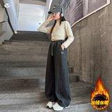 女童加绒卫裤2025秋冬新款休闲阔腿裤中大童刺绣卫裤冬装外出长裤，童装裤子，祺儿童装