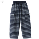女童加绒工装裤2025年秋冬新款休闲格子阔腿裤中大童冬装直筒长裤，童装裤子，祺儿童装