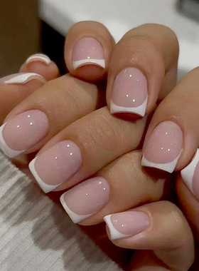 少女粉甜美短款美甲片纯欲白色法式时尚百搭经典不过时穿戴甲