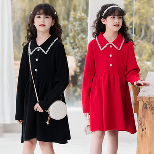 女童毛衣裙春款2023新款春秋洋气童装针织连衣裙中大童中长款裙子
