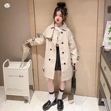 女童春秋装风衣2025年新款中大童翻领长款夹克衫外套长袖开衫韩系，童装风衣，祺儿童装