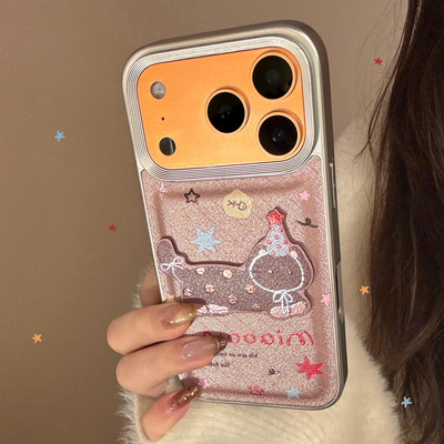 AceCase鎏金棕色猫咪iPhone15苹果16适用17promax手机壳14皮质卡通13立体11防摔12