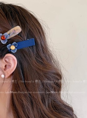 静谧蓝色花朵发夹女2025新款端简约鸭嘴夹气质侧边刘海夹子头饰