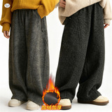 女童秋冬加绒加厚裤子2025年新款中大童纯色阔腿裤休闲弯刀裤长裤，童装裤子，祺儿童装