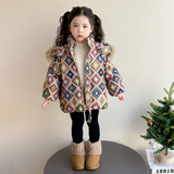 网红女童格子加厚棉服冬季2025新款韩版时尚儿童保暖冬装连帽棉衣，童装棉衣，祺妙童装