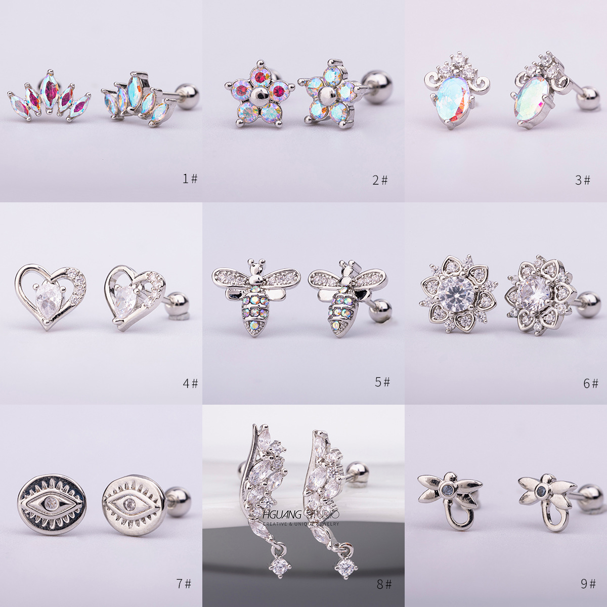 316L钛钢镀金耳骨钉唇饰蜜蜂心型穿刺饰品唇钉耳饰耳钉耳骨钉