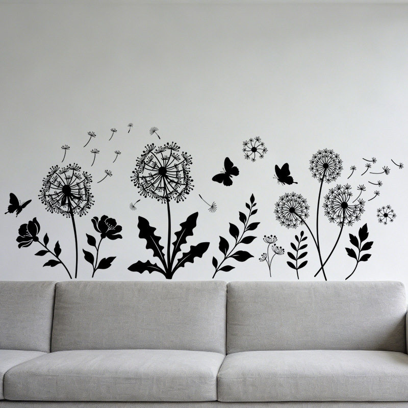 跨境款蒲公英墙贴黑色家居装饰贴画沙发卧室客厅电视墙面自粘贴纸,家居饰品,软装墙贴,淘宝优惠券,粉丝福利购,淘宝优惠卷