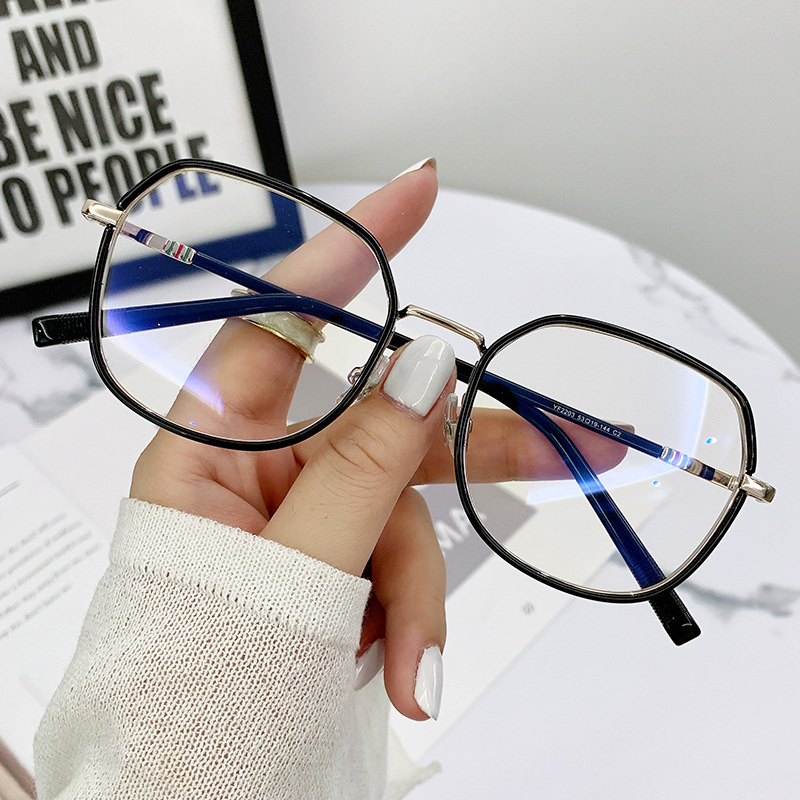 M2203多边形小框闪亮边框女生素颜网红平光镜无度数可配近视眼镜