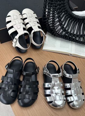 2026新款复古包头凉鞋女夏季平底百搭编织猪笼鞋罗马沙滩外穿凉鞋