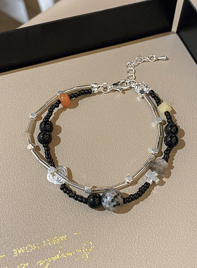 双层叠戴黑色时尚小众串珠ins