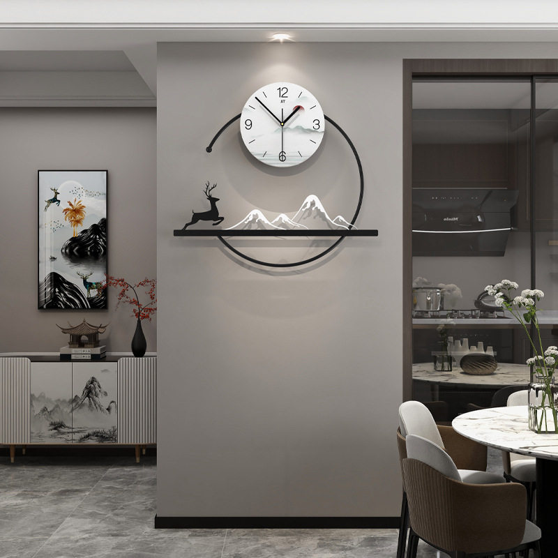 现代中式钟表客厅家用挂钟简约挂墙高级餐桌沙发玄关装饰静音时钟