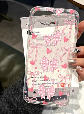glitter love bow clear soft case适用iphone 11 12 13 14 15 16 17 pro max XR XS MAX 7 8 PLUS