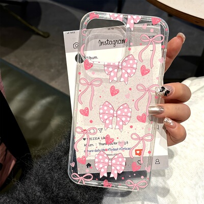 glitter love bow clear soft case适用iphone 11 12 13 14 15 16 17 pro max XR XS MAX 7 8 PLUS